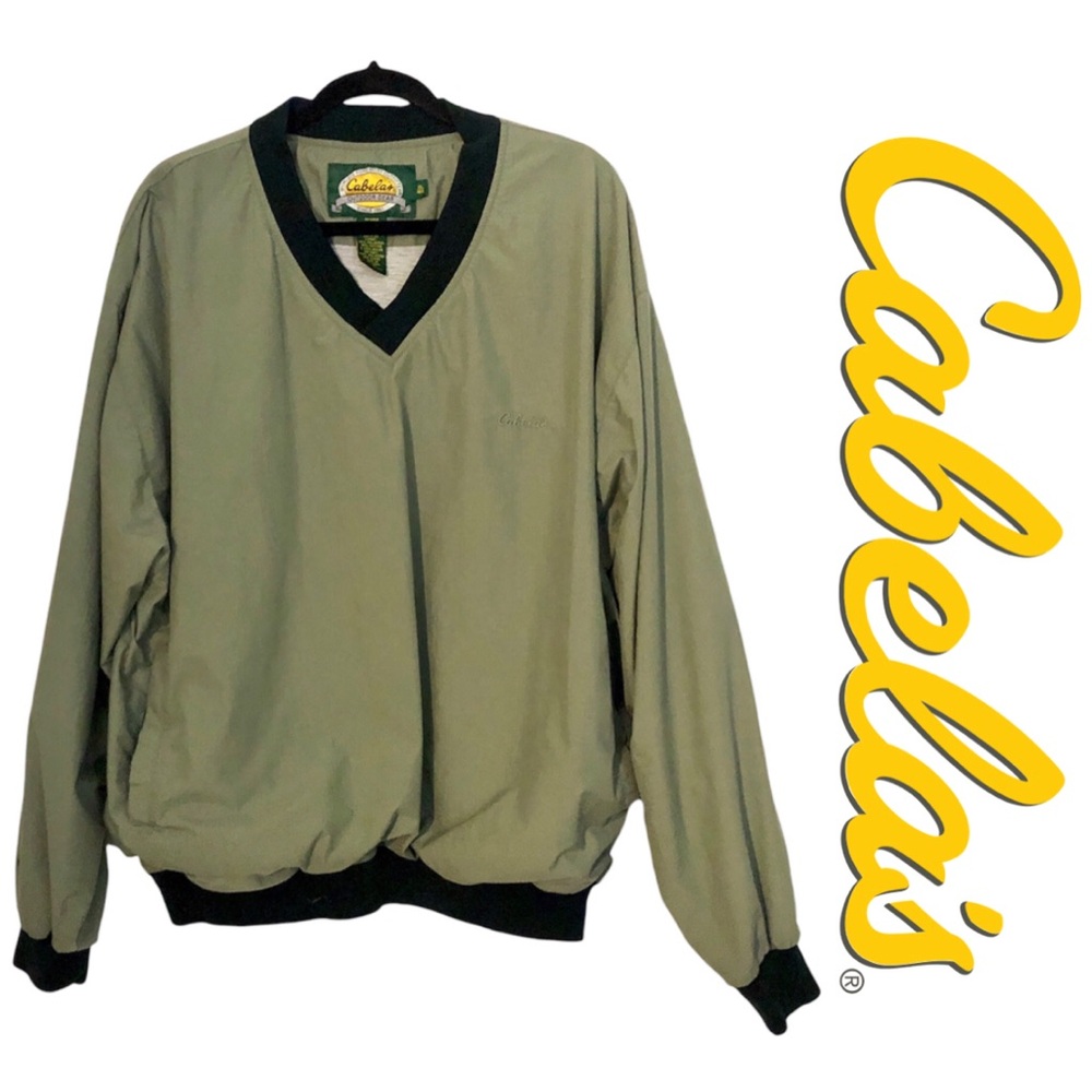 Cabela’s Olive Green V-Neck Pull Over Windbreaker Golf Outdoor Jacket Sweatshirt